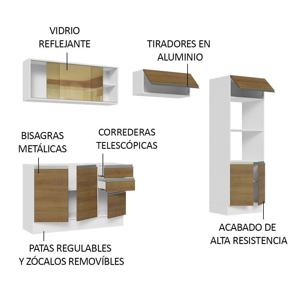 Combo Completo de Cocina 100% MDF 270 cm Blanco/Marrón Acordes Madesa 08