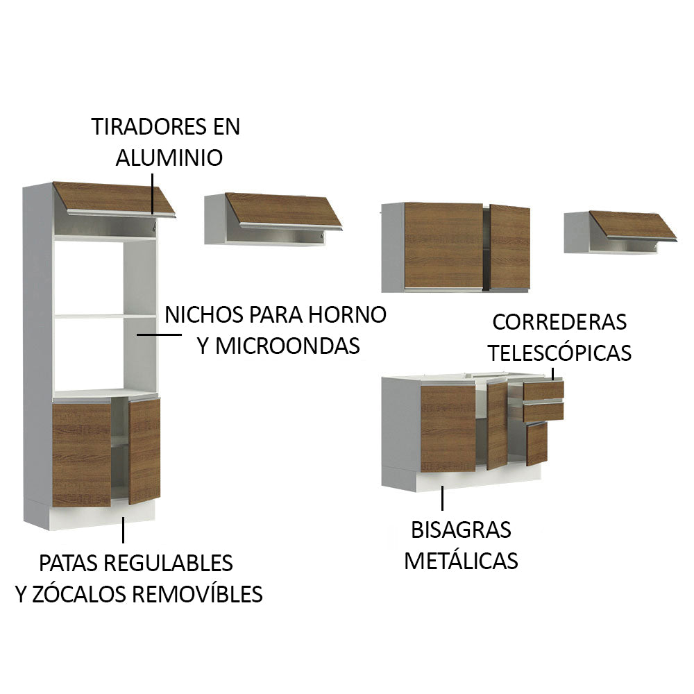 Combo Completo de Cocina 100% MDF 350 cm Marrón/Blanco Acordes Madesa 01