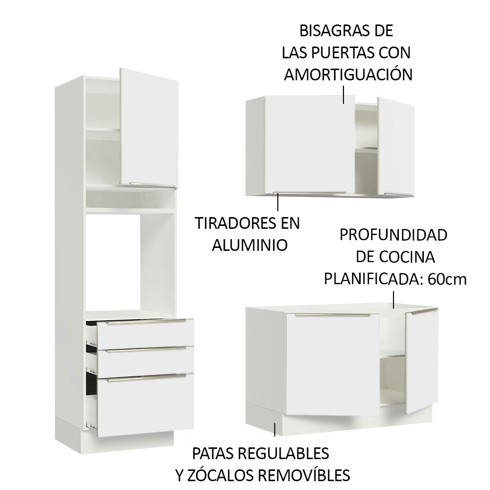 Cocina Compacta 180 x 60 cm Blanco/Blanco Aterciopelado Lux Madesa 01