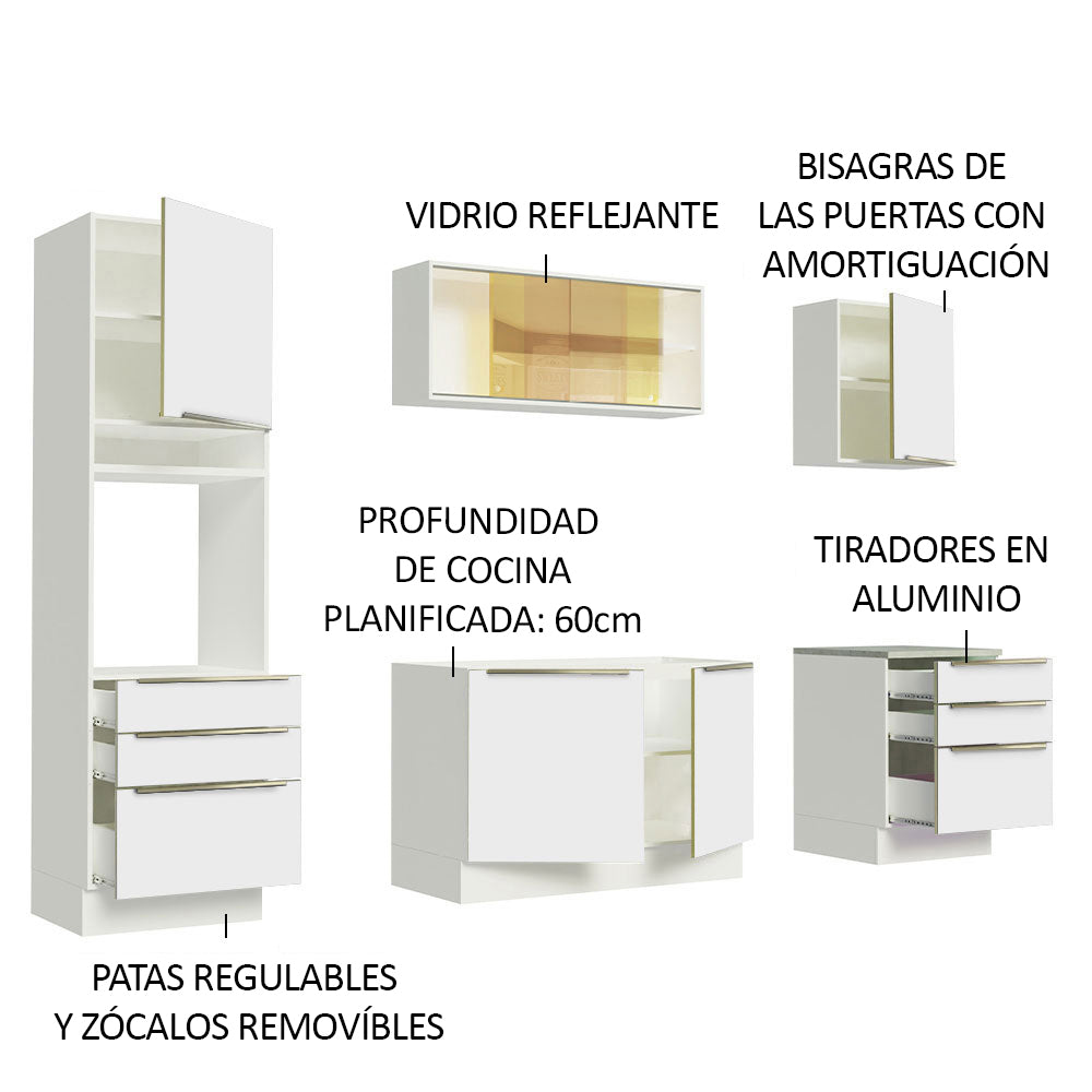 Combo Completo de Cocina 240 x 60 cm Blanco/Blanco Aterciopelado Lux Madesa 02