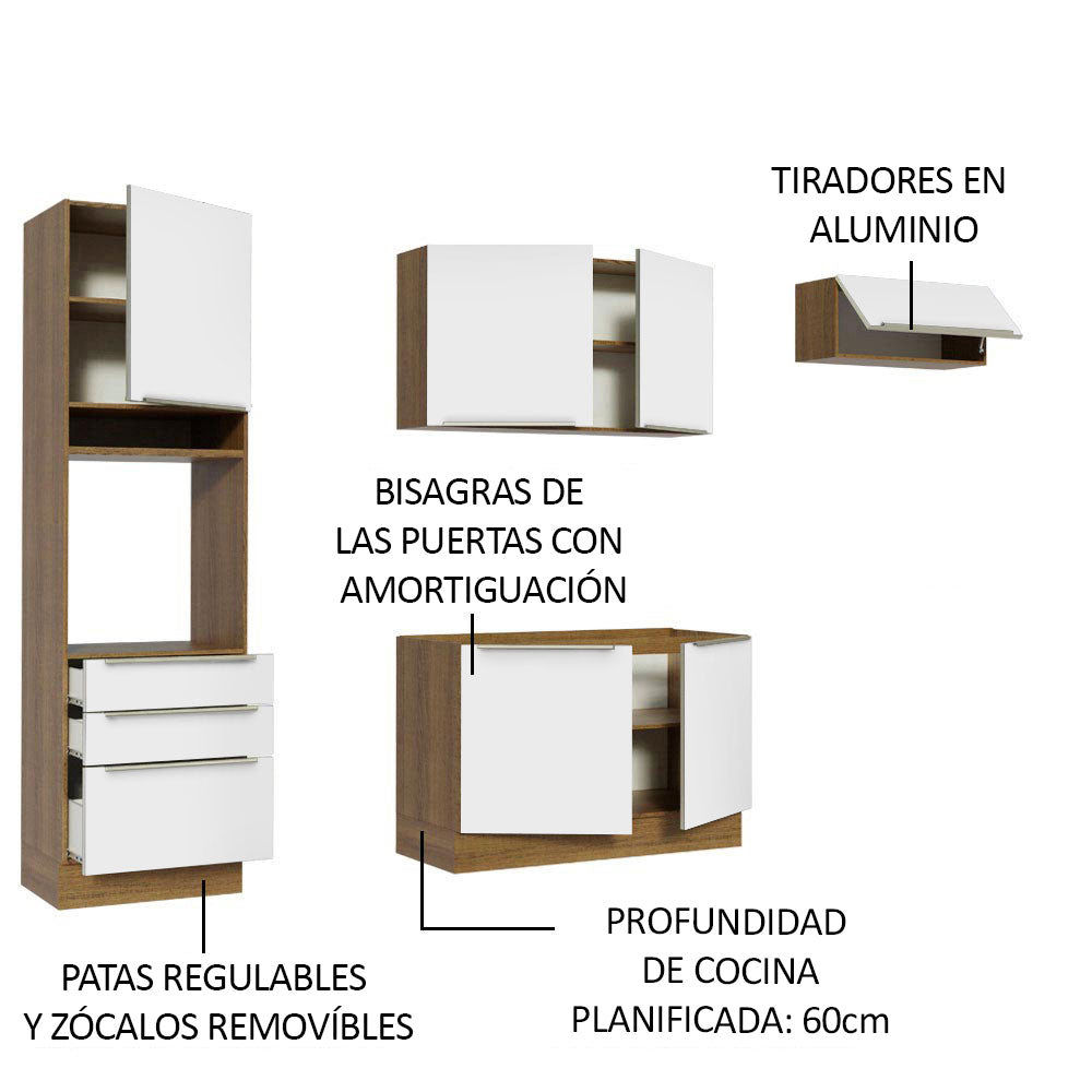 Combo Completo de Cocina 260 x 60 cm Marrón/Blanco Aterciopelado Lux Madesa 03