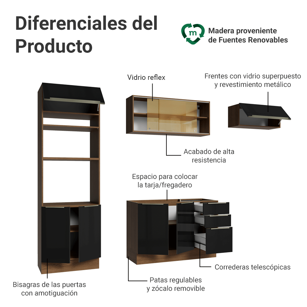Combo completo de Cocina 270 cm Marrón/Negro Lux Madesa 07