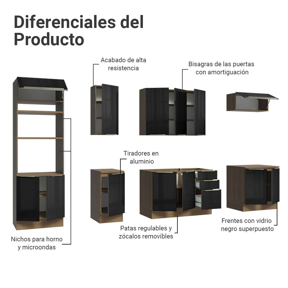 Combo completo de Cocina 310 x 60 cm Marrón/Negro Lux Madesa 02