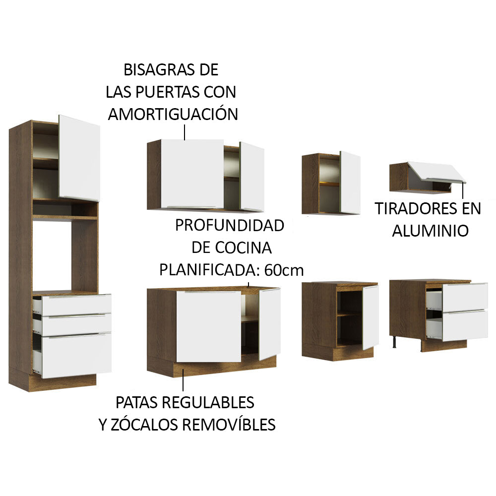Combo Completo de Cocina 320 x 60 cm Marrón/Blanco Aterciopelado Lux Madesa 04