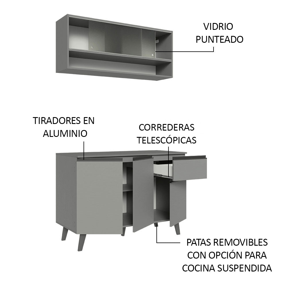 Cocina Compacta 120 cm Gris Nice Madesa 02