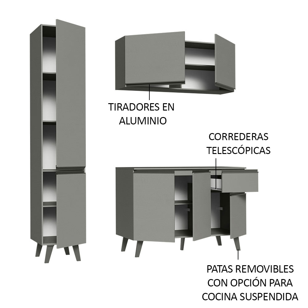 Cocina Compacta 160cm Gris Nice Madesa 01