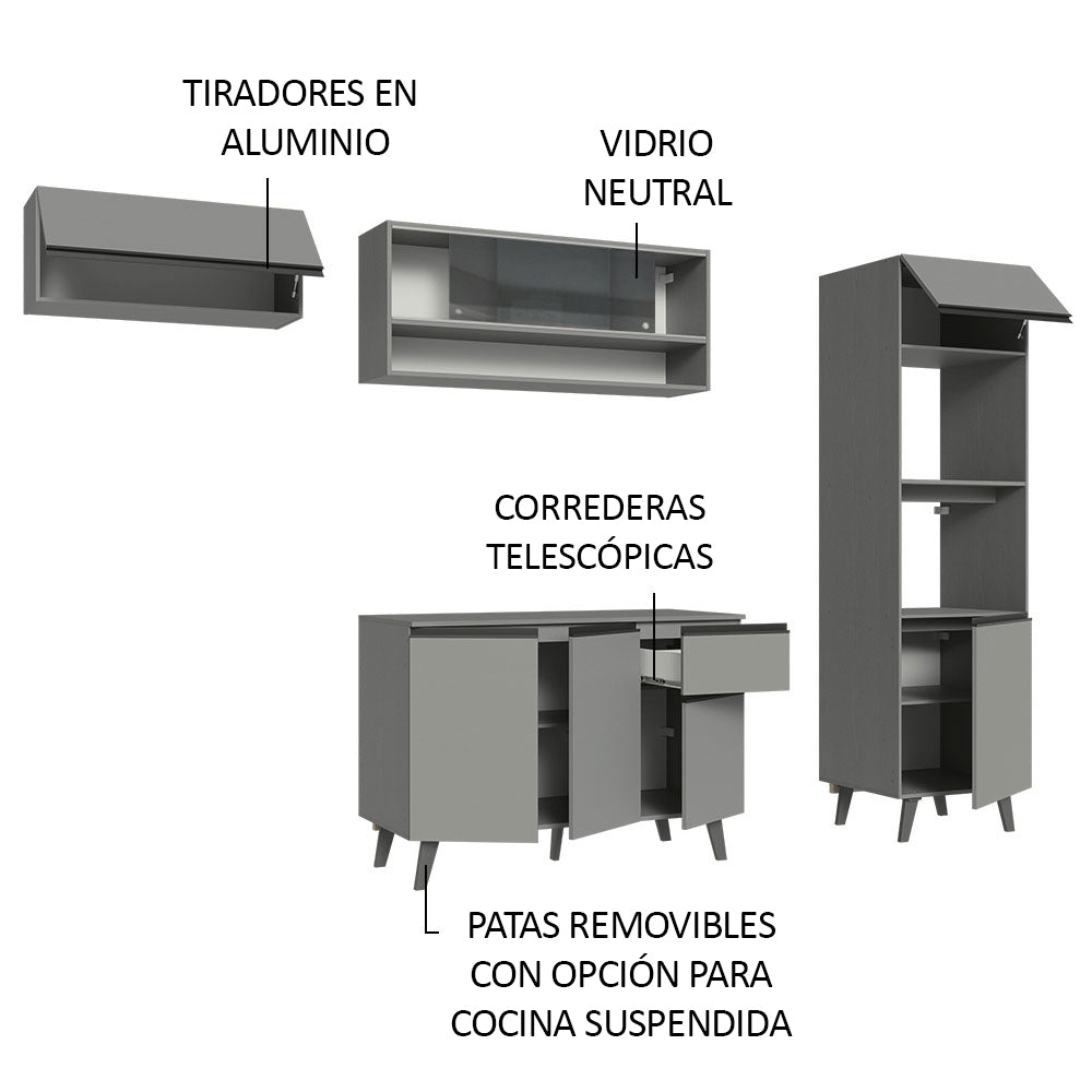 Combo Completo de Cocina 260 cm Gris Nice Madesa 03