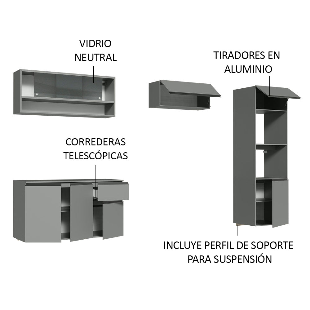 Combo Completo de Cocina Flotante 260 cm Gris Nice Madesa 10