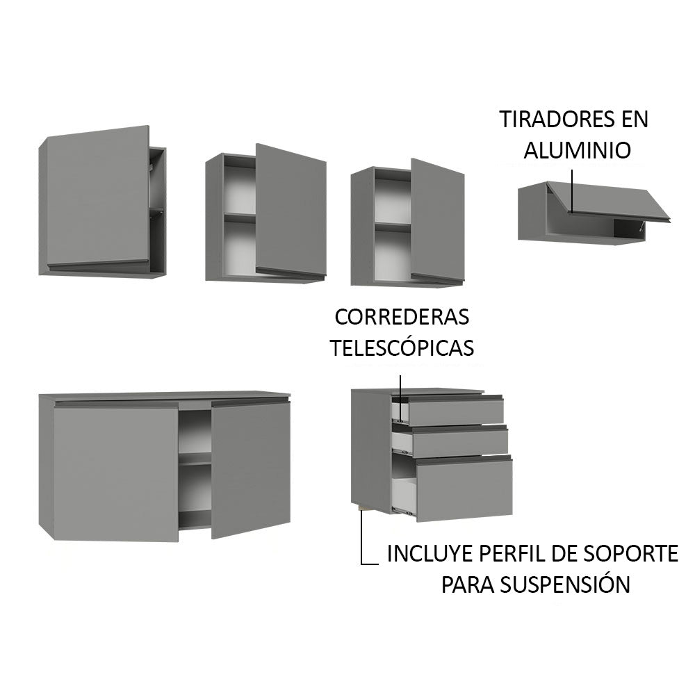 Combo de Cocina 260 cm Sin Patas Nice Gris 13
