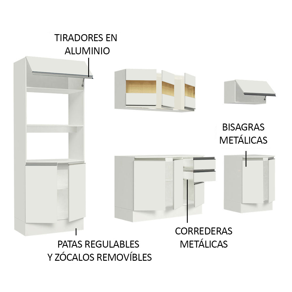 Combo Completo de Cocina 100% MDF 250 cm Blanco Smart Madesa 01