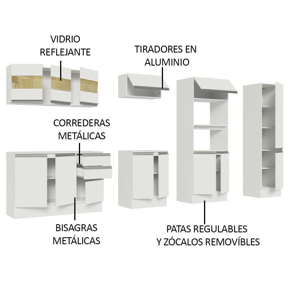 Combo Completo de Cocina 100% MDF 300 cm Blanco Smart Madesa 02