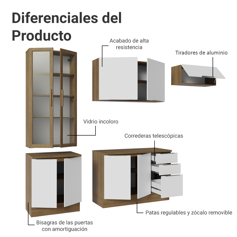 Combo completo de Cocina con Cristalero 270 cm Madesa Stella MB 11