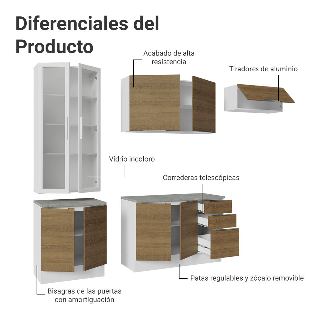 Combo completo de Cocina con Cristalero 270 cm Madesa Stella BM 01