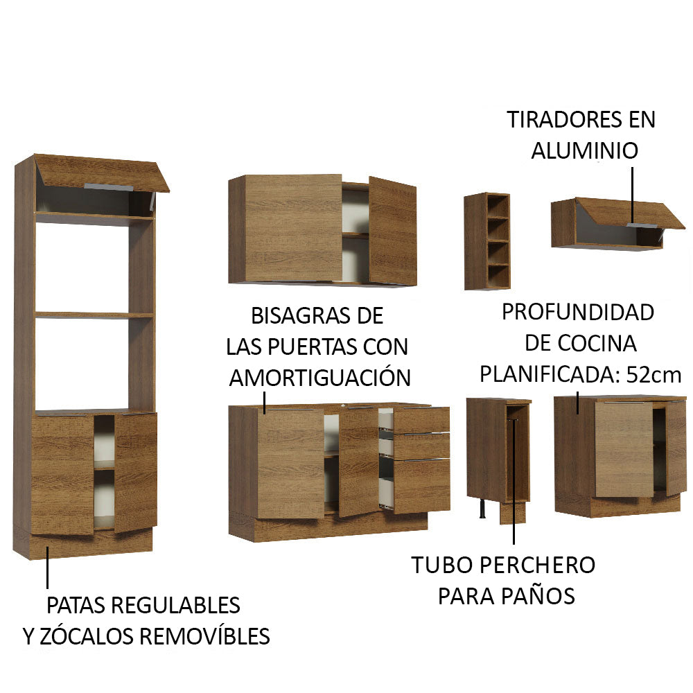 Combo Completo de Cocina 290cm Marrón Stella Madesa 01