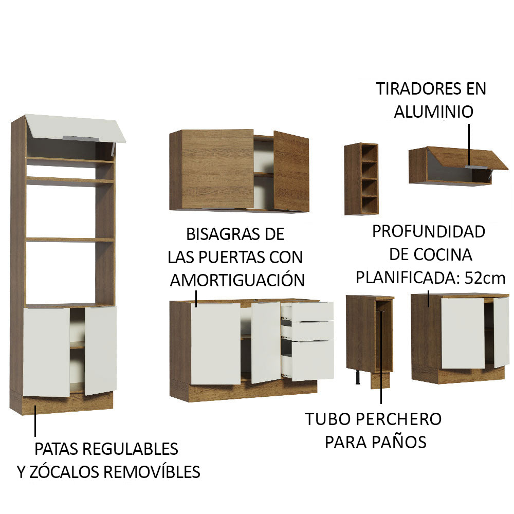 Combo completo de Cocina 290cm Marrón/Blanco/Marrón Stella Madesa 01