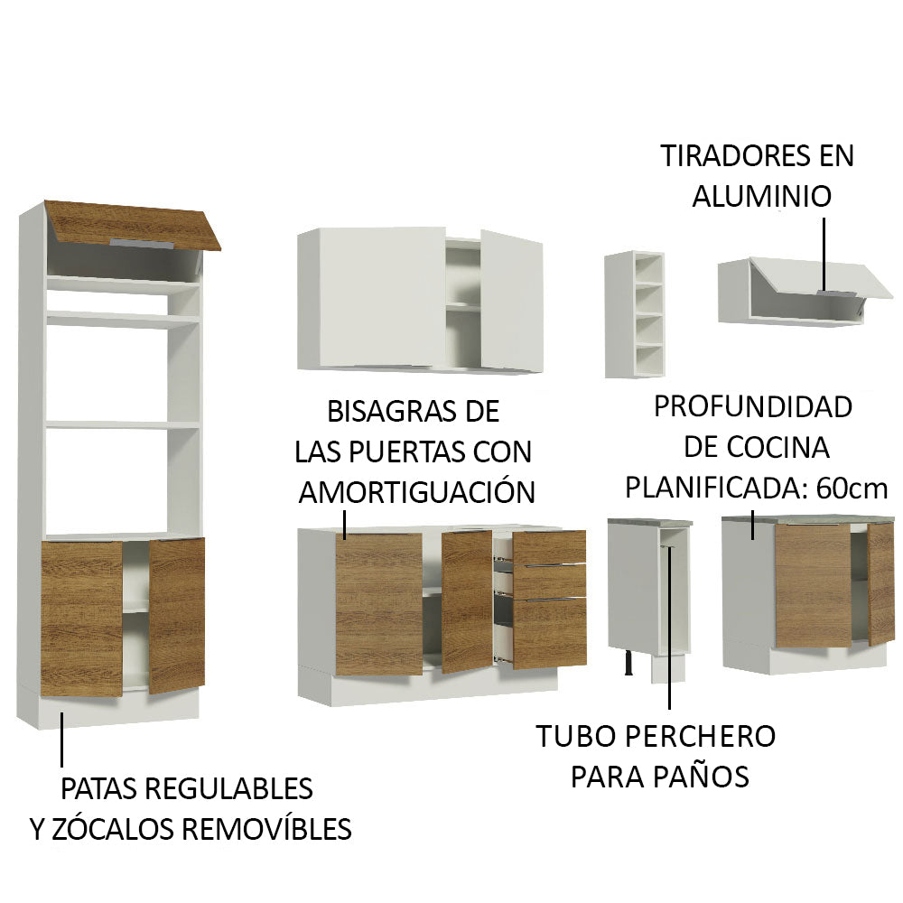 Combo Completo de Cocina 290cm Blanco/Marrón/Blanco Stella Madesa 01