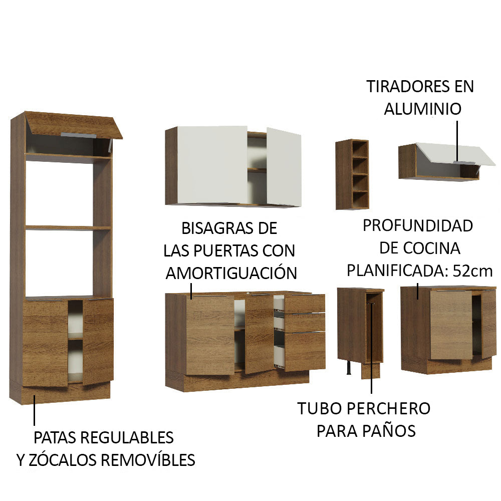 Combo Completo de Cocina 290cm Marrón/Marrón/Blanco Stella Madesa 01