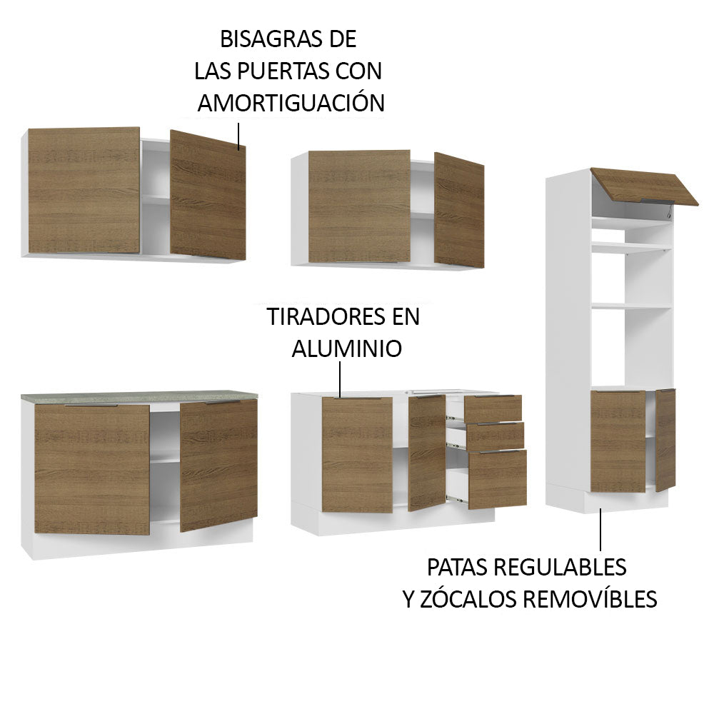 Combo Completo de Cocina 310 cm Blanco/Marrón Stella Madesa 01