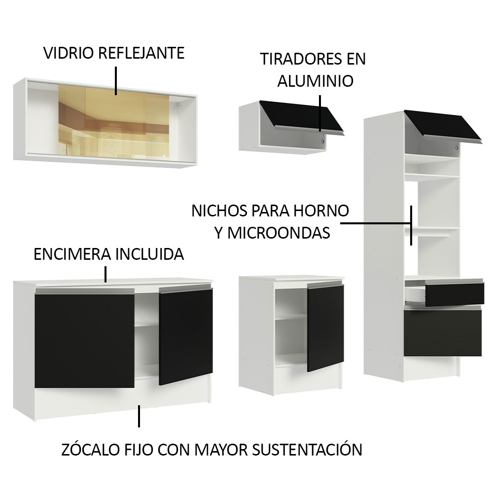 Combo Completo de Cocina 240 cm Blanco/Negro Diamante Madesa 06