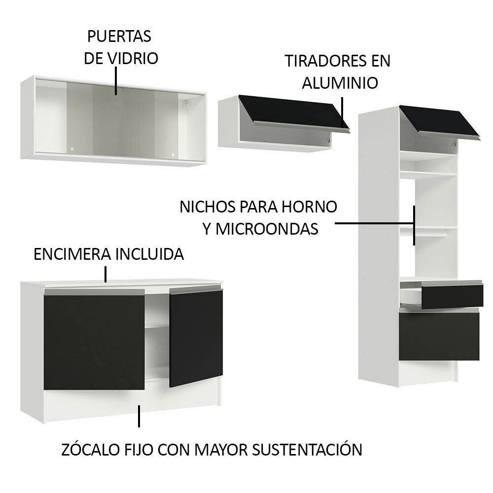 Combo Completo de Cocina 260 cm Blanco/Negro Topazio Madesa 01