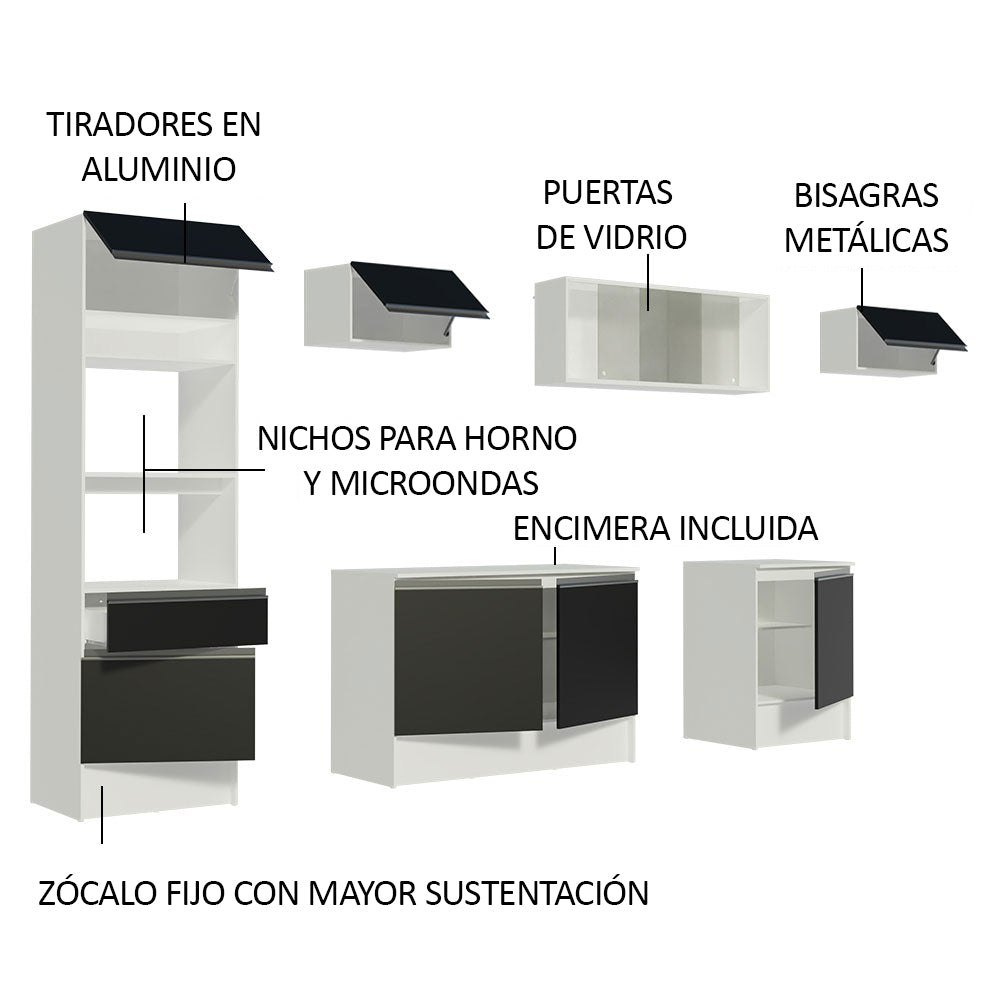 Combo Completo de Cocina 300 cm Blanco/Negro Topazio Madesa 01