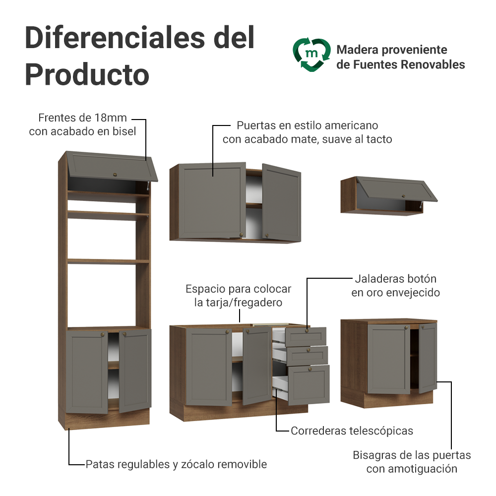 Combo de Cocina 270 cm Vik Marrón/Gris 01