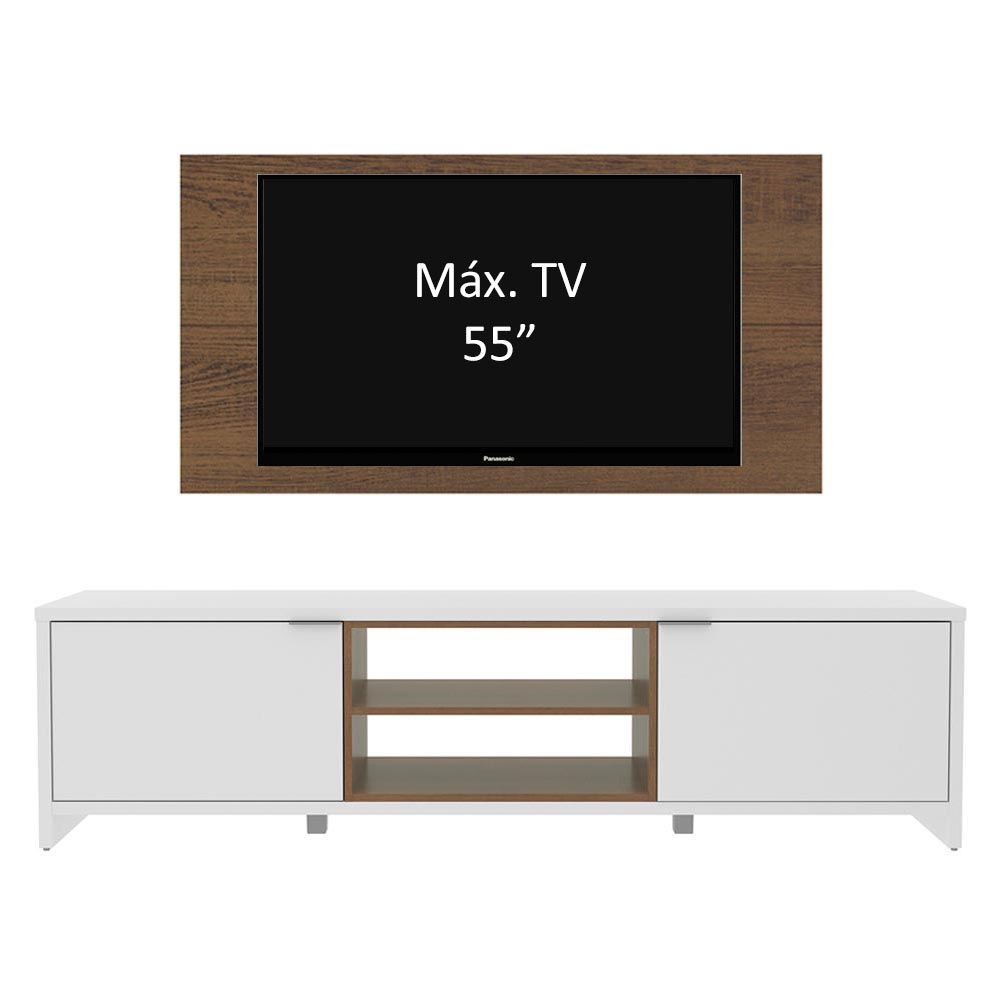 Rack Madesa Metz con Panel para TV hasta 55 Pulgadas Blanco/Marrón/Marrón