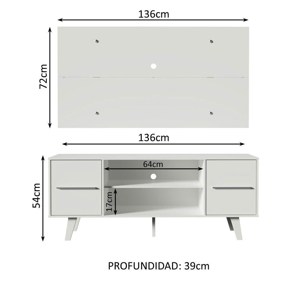 Rack para TV Madesa Copenhagen con Panel de TV hasta 55 Pulgadas Blanco