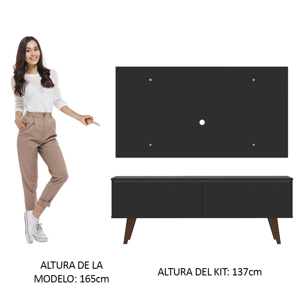 Rack Madesa Le Mans con Panel para TV hasta 55 Pulgadas 2 Puetas Negro