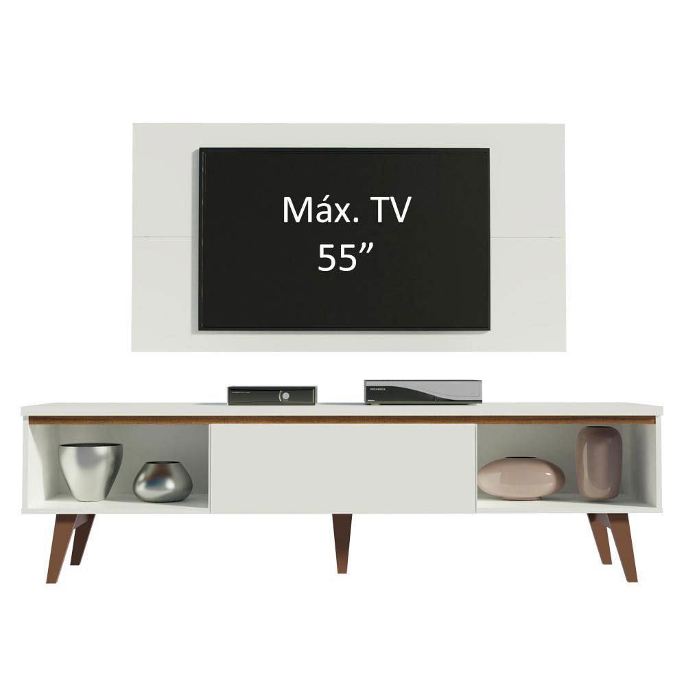 Rack para TV Madesa Reims con Panel de TV hasta 55 Pulgadas 2 Puertas e 1 Cajon Blanco