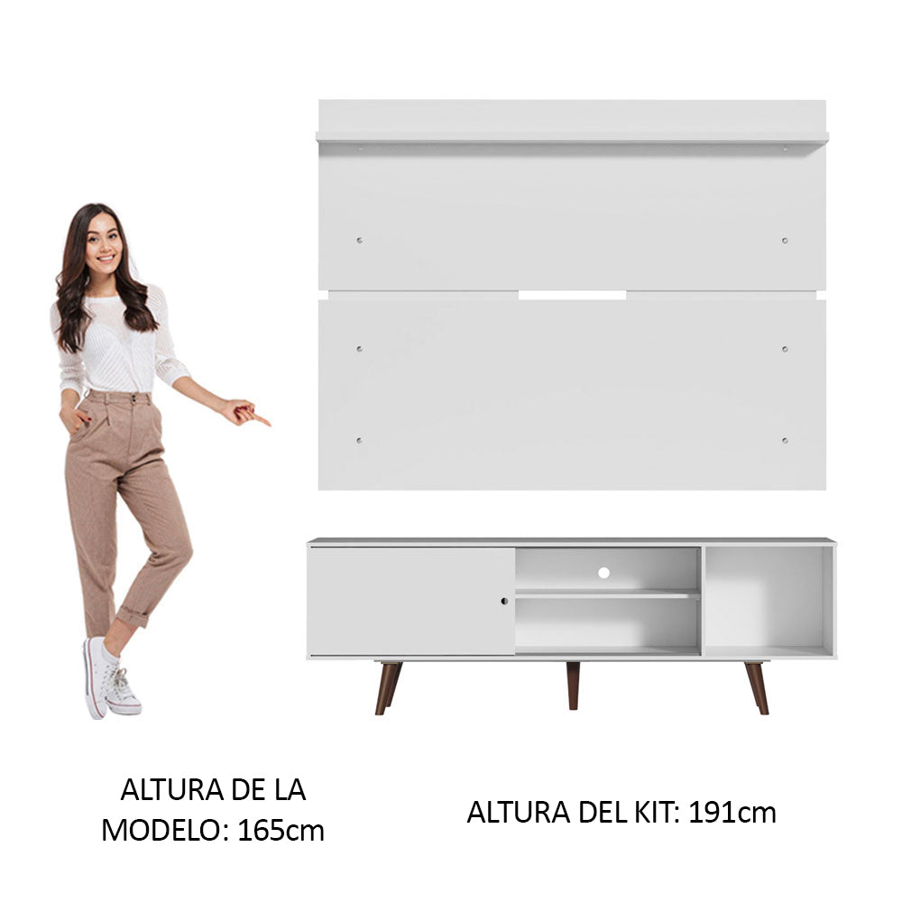 Rack Madesa Dubai con Panel para TV hasta 65 Pulgadas con Patas Blanco/Marrón