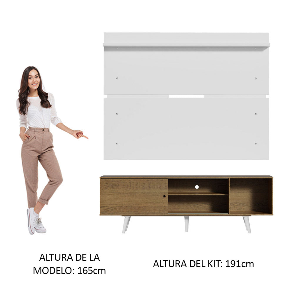 Rack Madesa Dubai con Panel para TV hasta 65 Pulgadas con Patas Marrón/Blanco