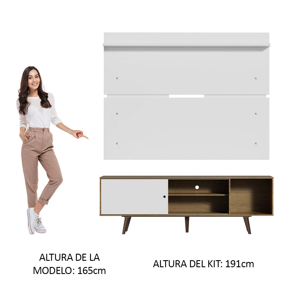 Rack Madesa Dubai con Panel para TV hasta 65 Pulgadas con Patas Marrón/Blanco