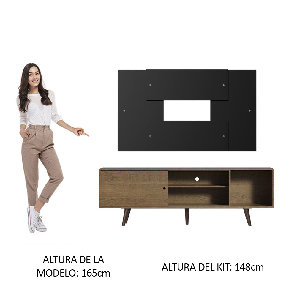 Rack Madesa Dubai con Patas y Panel para TV hasta 58 Pulgadas Marrón/Negro