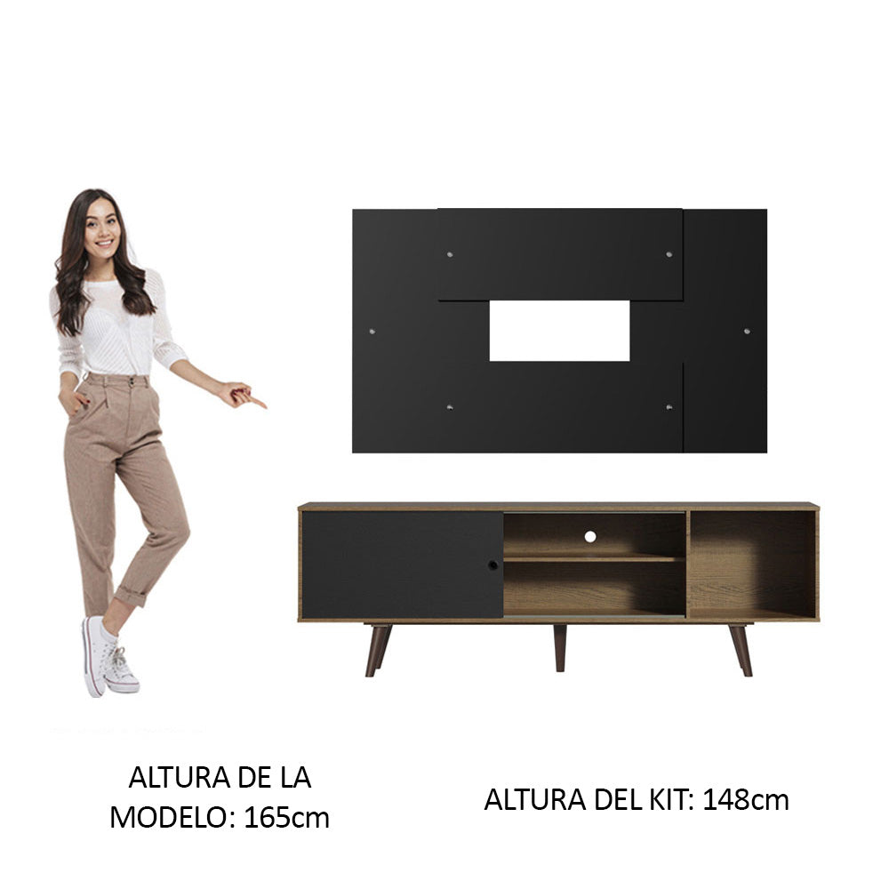Rack Madesa Dubai con Patas y Panel para TV hasta 58 Pulgadas Marrón/Negro