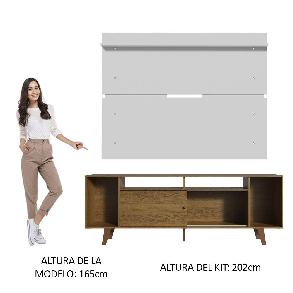 Rack Madesa Cancun con Patas y Panel para TV hasta 65 Pulgadas Marrón/Blanco
