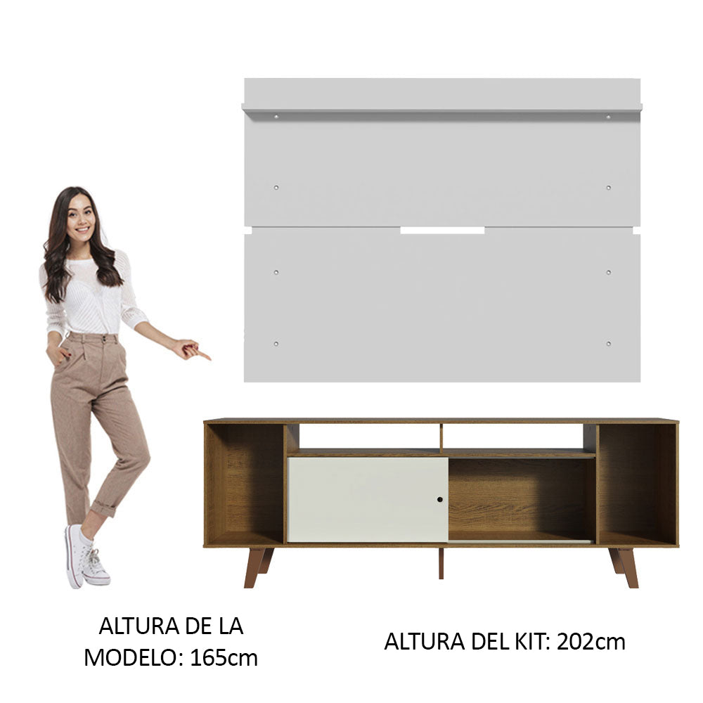 Rack Madesa Cancun con Patas y Panel para TV hasta 65 Pulgadas Marrón/Blanco