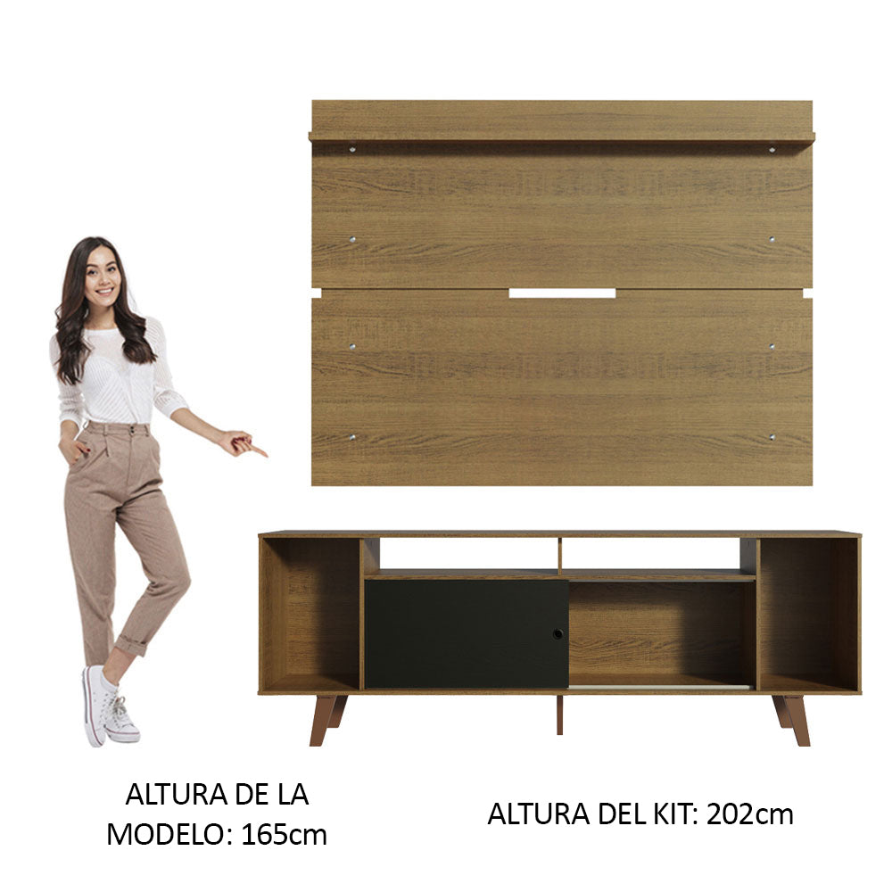 Rack Madesa Cancun con Patas y Panel para TV hasta 65 Pulgadas Marrón/Negro