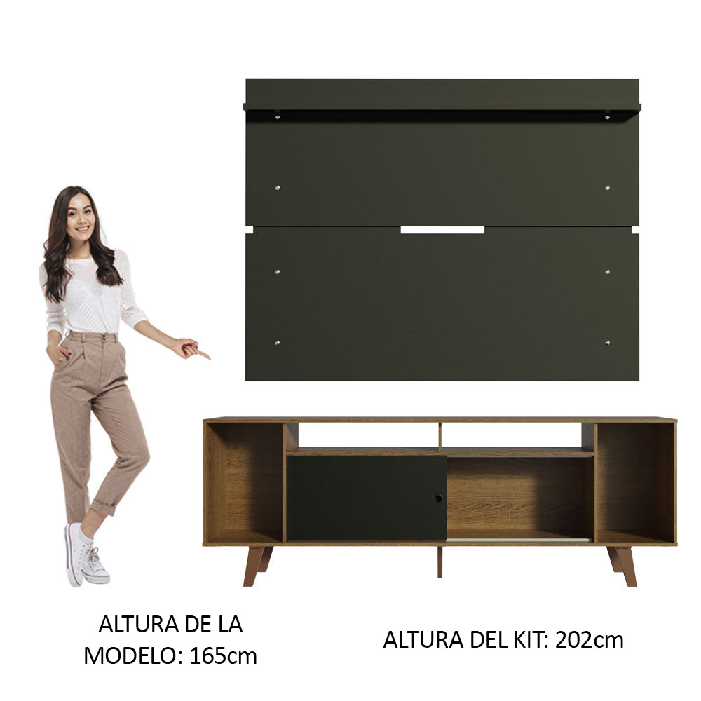 Rack Madesa Cancun con Patas y Panel para TV hasta 65 Pulgadas Marrón/Negro