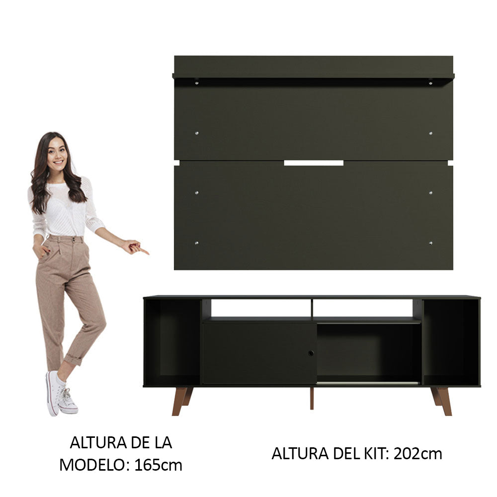Rack Madesa Cancun con Patas y Panel para TV hasta 65 Pulgadas Negro/Negro