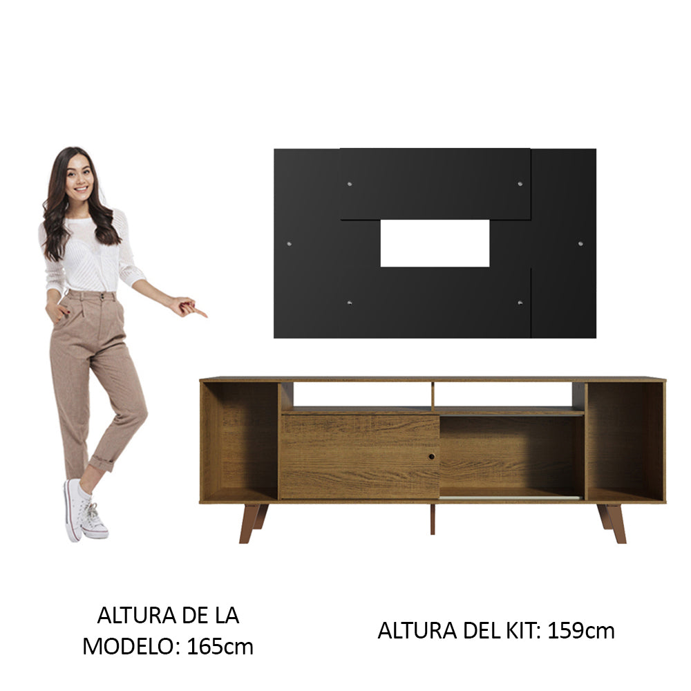Rack Madesa Cancun con Patas y Panel para TV hasta 58 Pulgadas Marrón/Negro