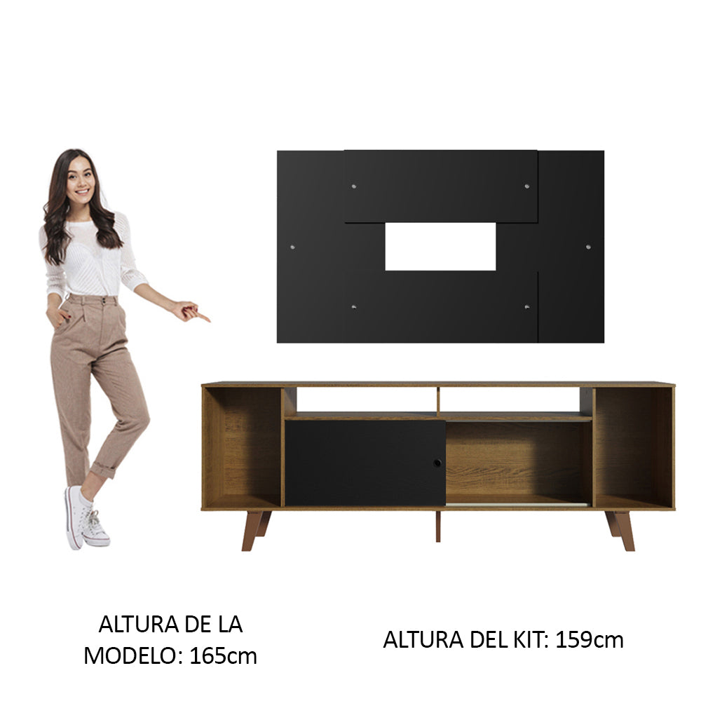 Rack Madesa Cancun con Patas y Panel para TV hasta 58 Pulgadas Negro/Marrón
