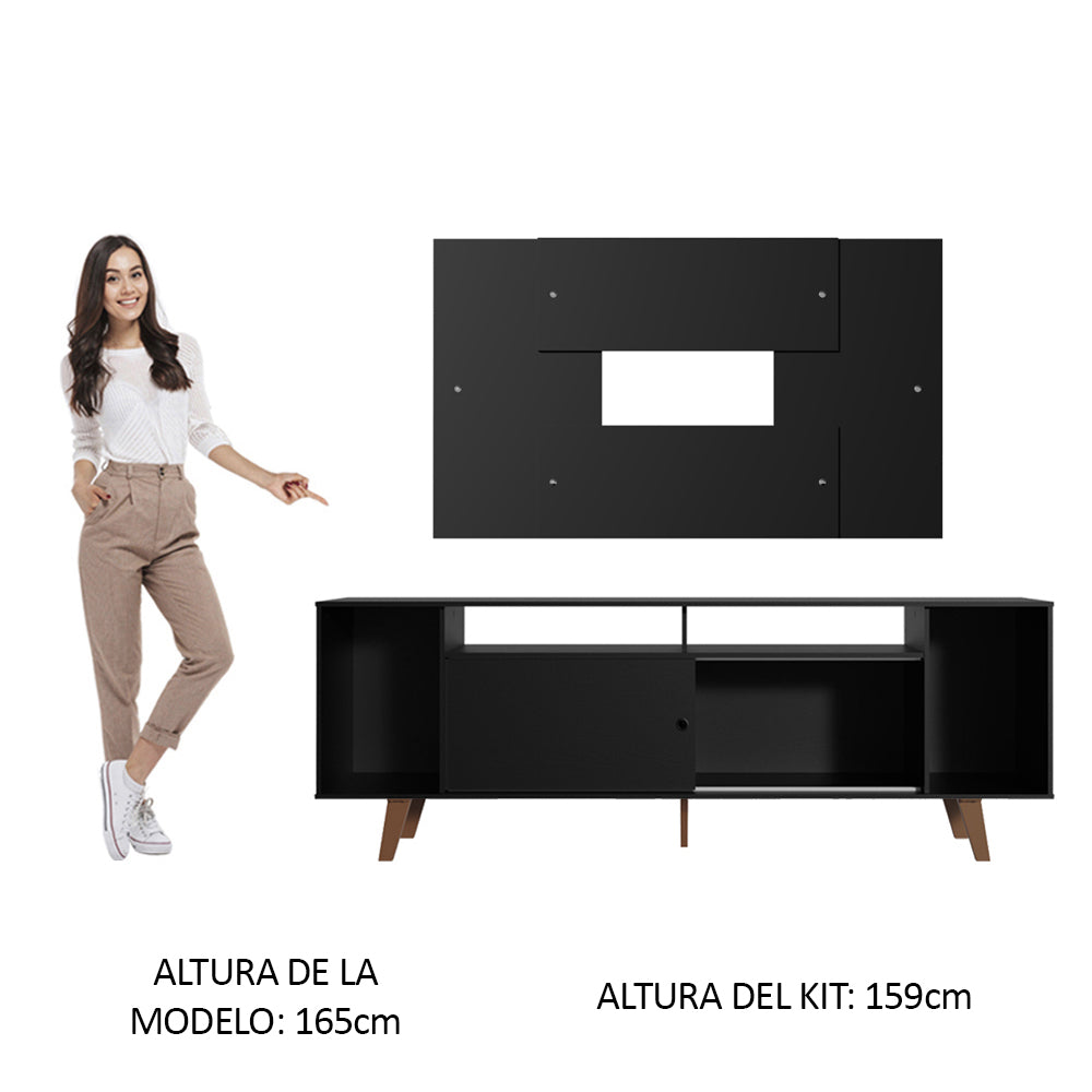 Rack Madesa Cancun con Patas y Panel para TV hasta 58 Pulgadas Negro