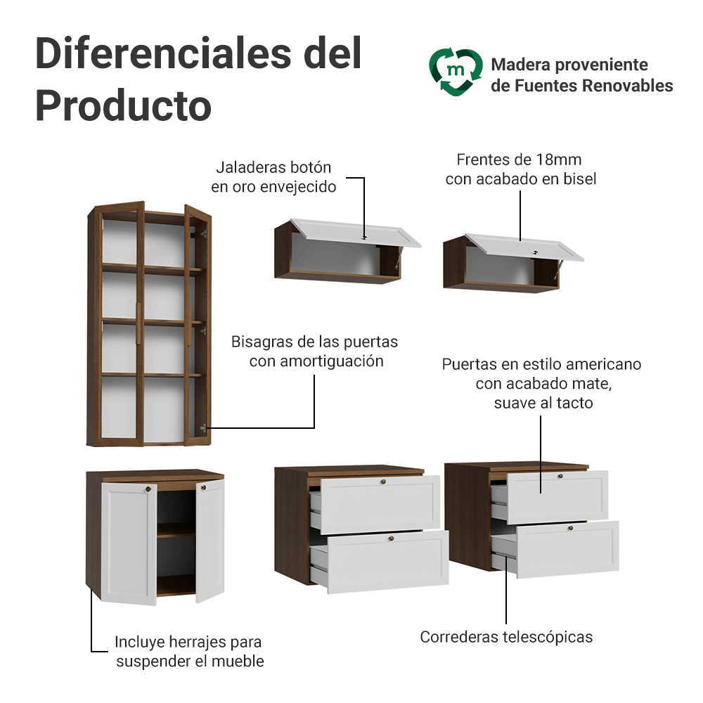 Centros de Entretenimiento con Rack + Cristaleiro 230 cm Marrón/Blanco/Marrón Vik Madesa 02