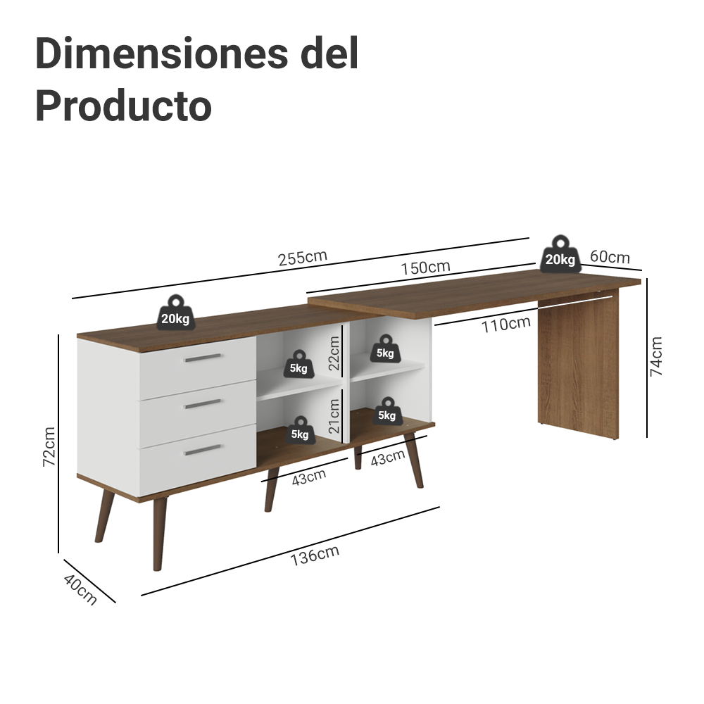 Escritorio Esquinero Madesa Lisboa a Gamer BM