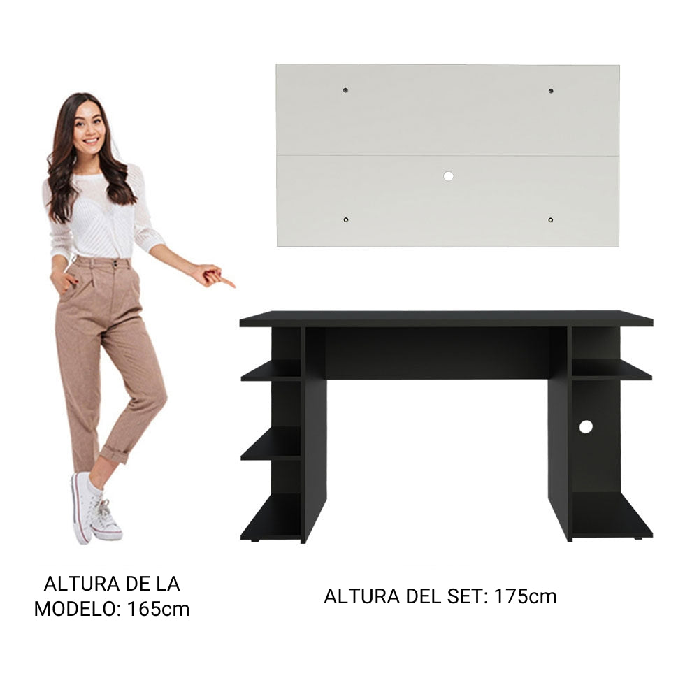 Escritorio Gamer Madesa 9409 e Panel para TV hasta 50 Pulgadas Negro/Blanco