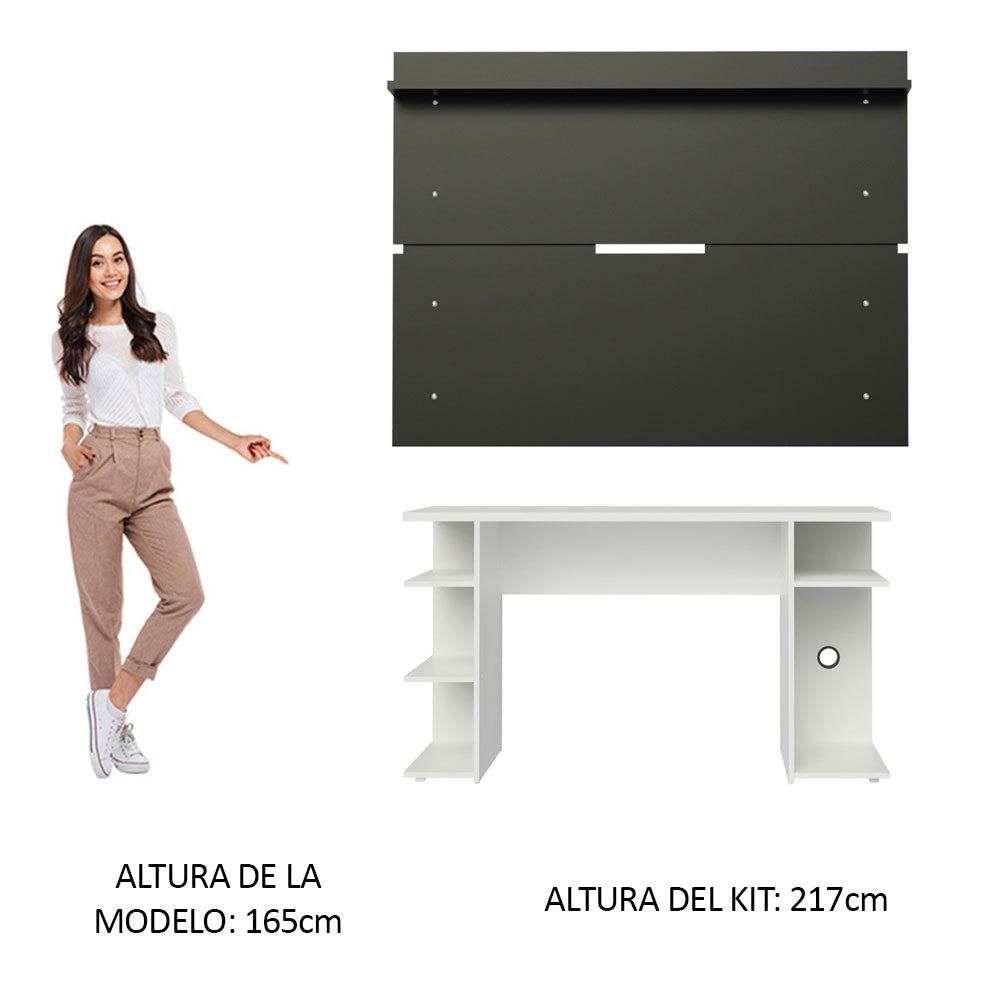 Escritorio Gamer Madesa 9409 con Panel para TV hasta 65 Pulgadas Blanco/Negro