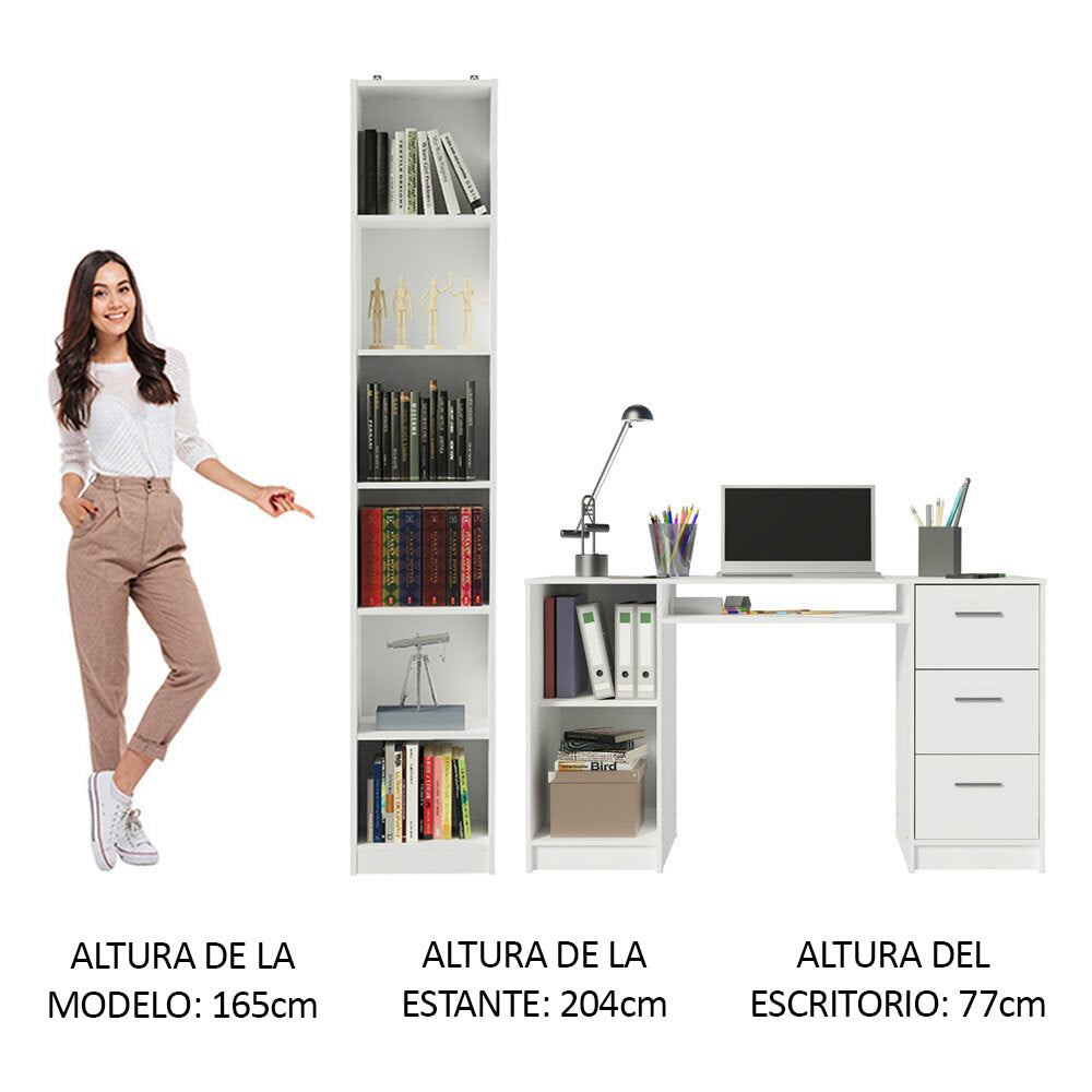 Escritorio de Oficina Madesa Alaska + Mueble Estante Librero Blanco