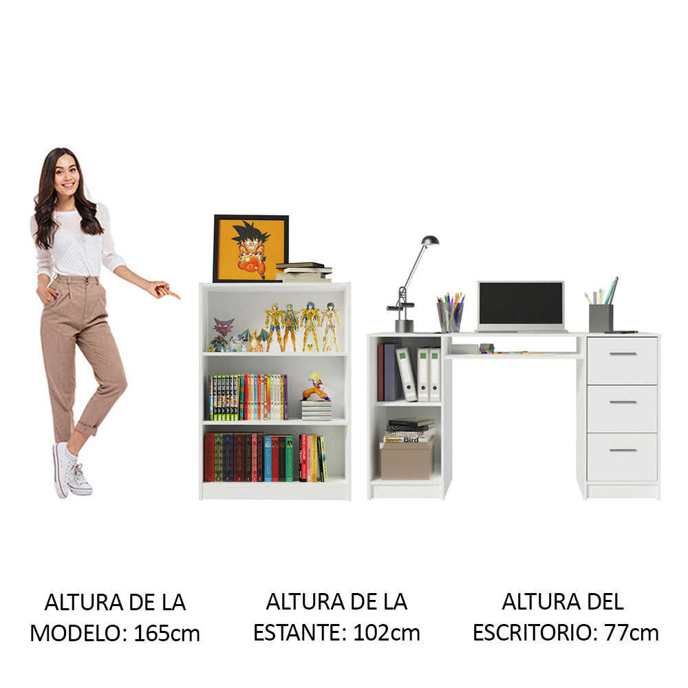 Escritorio Madesa Alaska + Biblioteca 6907 Blanco
