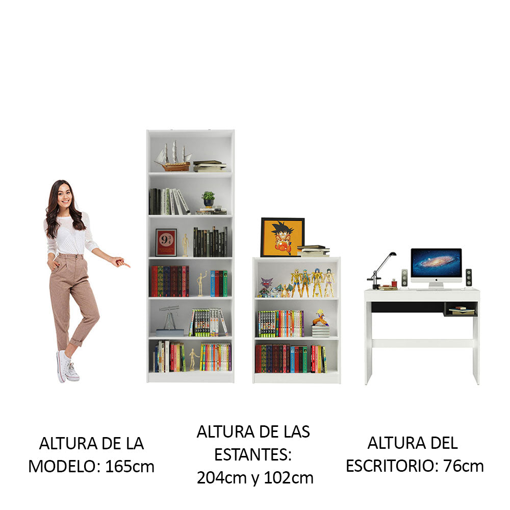 Escritorio Madesa Rubi + Estante 6908 + Estante 6907 Blanco/Negro
